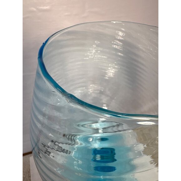 Aqua Blue Swirl Glass Goblets Vase Centerpiece Empoli Style Huge 10" Hand Blown - Picture 7 of 10